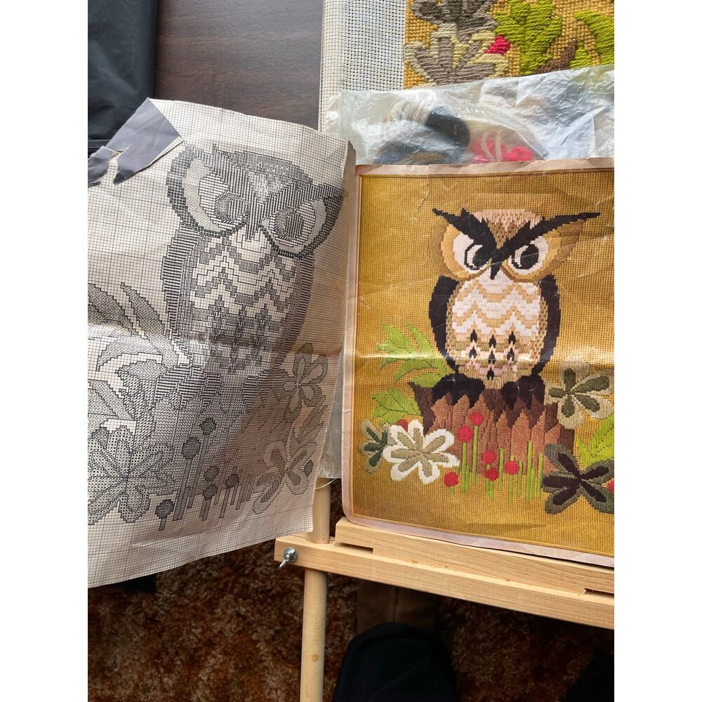 Vintage 1978s Avon Creative Needlecraft Unfinished Owl Needlepoint Crewel - Picture 10 of 11